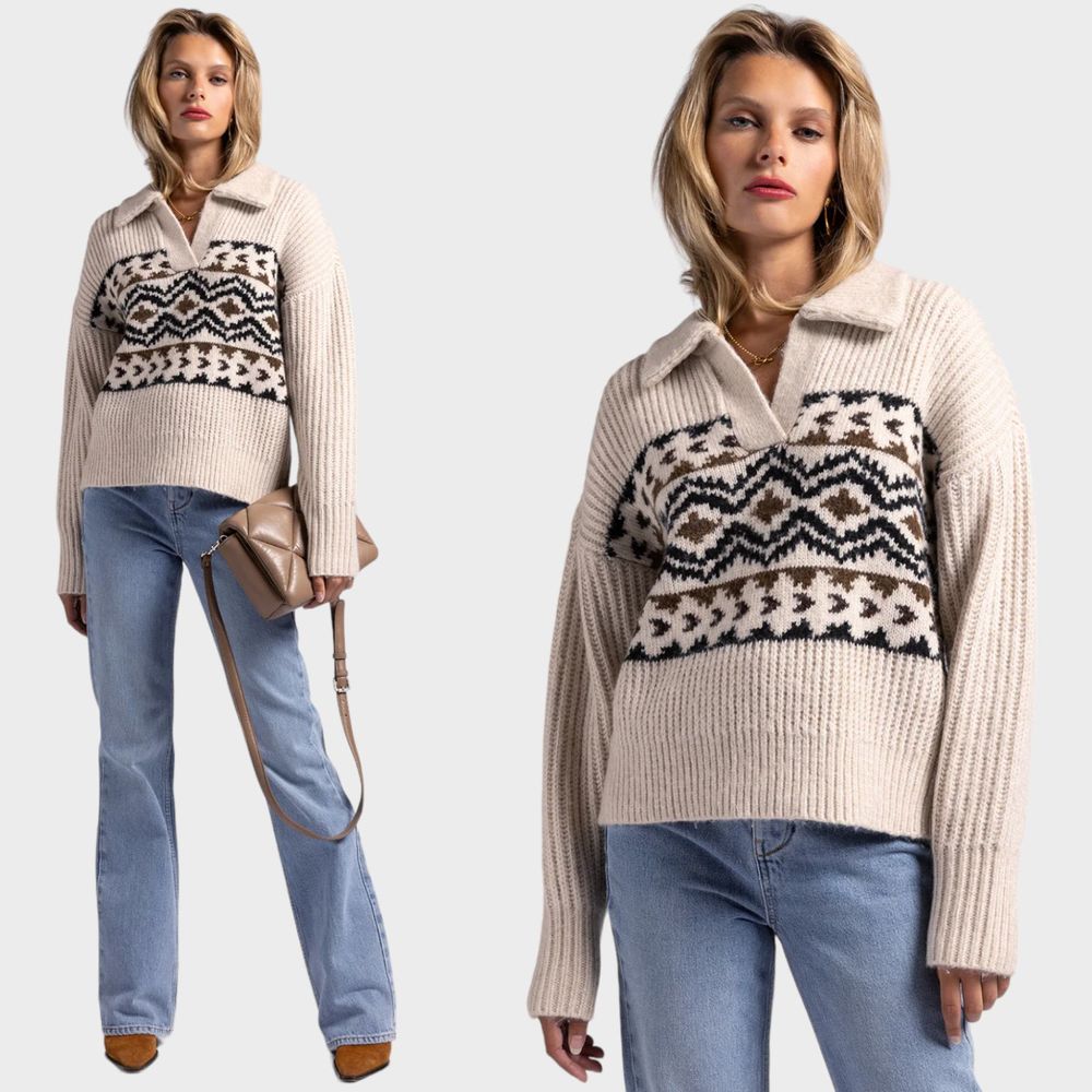 Weekend Los Angeles Spencer Top Aztec Border Chunky Knit Sweater Women's Size XS
